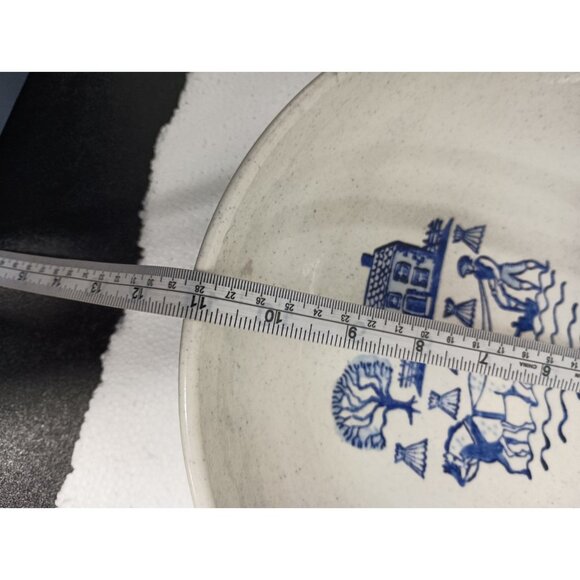 Vintage Metlox Poppytrail Provincial Blue Farm Scene Round Salad Bowl MCM - Picture 7 of 8